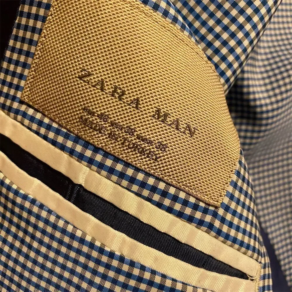 Zara Men's Black Check Slim Fit Blazer Size Small Formal Single-Breasted